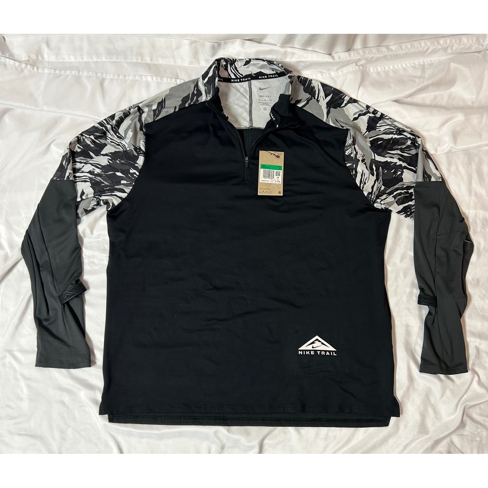 Nike Trail Dri-FIT Mens XL Quarter Zip Running Top NWT Black Camo DM4649-010